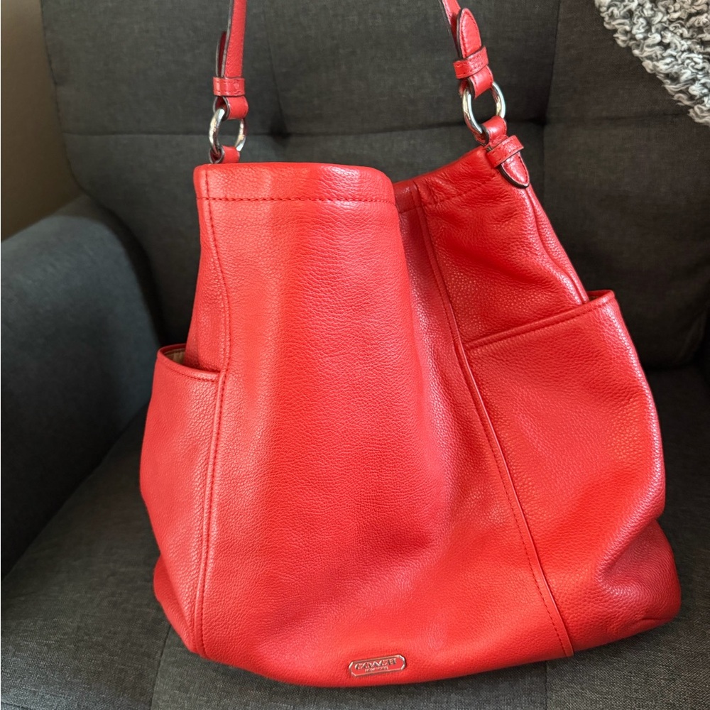 Coach Red/Orange Leather Shoulder/Crossbody Bag